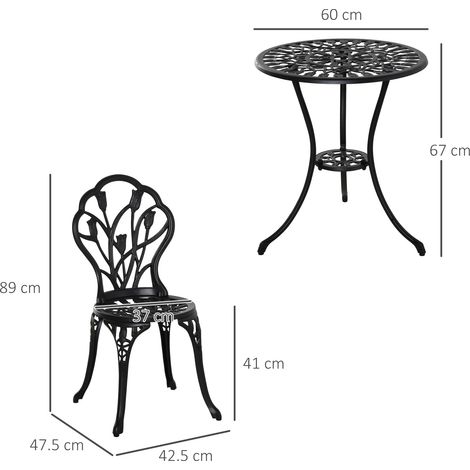 Ensemble de salle à manger pour 2 personnes en aluminium noir - Table et 2 chaises idéal pour jardin et balcon résistant aux intempéries (1/5)