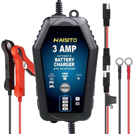 Car Battery Charger 3A 6V 12V Smart Fully Automatic Car Battery Charger for Car Motorcycle Marine Lithium Lead Acid Lithium Iron Phosphate (1/5)