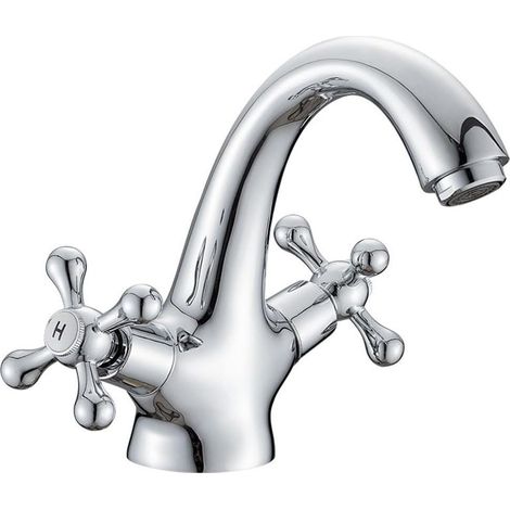 Robinet pour vasque - laiton - chromé - eau chaude/froide (1/5)