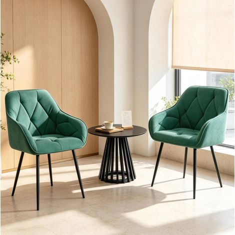 Set di 2 sedie da pranzo ergonomiche, velluto traspirante, gambe in metallo, turchese (1/5)