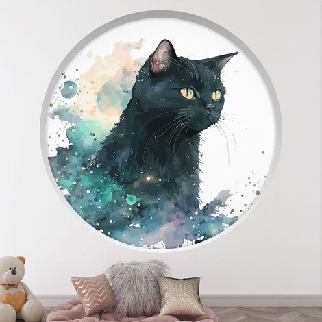 Stickers Trompe l'oeil Arche ronde Enfants - Chat - Diamètre 30 cm (1/4)