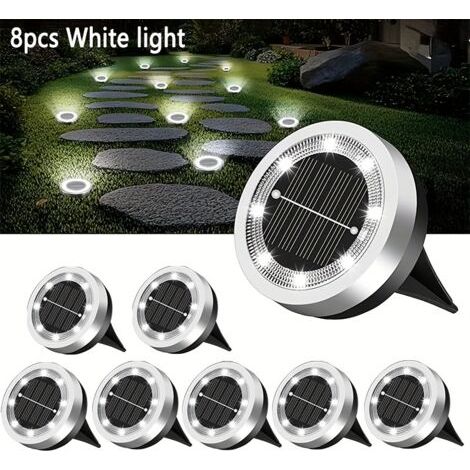 Mini lampes solaires de sol, lot de 8, pour l'extérieur, lampes solaires plates étanches pour jardin, lampadaires, adaptés aux allées extérieures, terrasses, pelouses, allées de garage - lumière blanc (1/5)