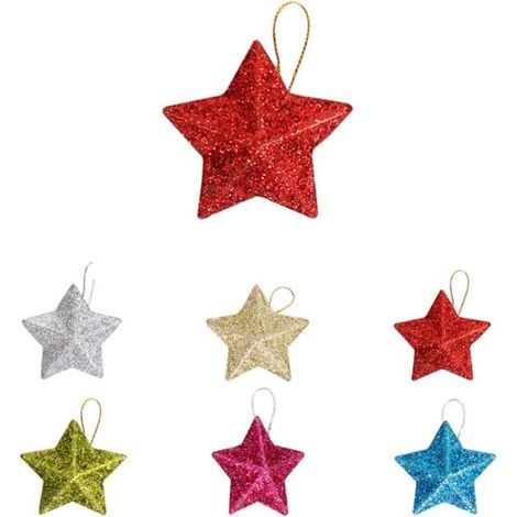 6 pcs arbre de Noël Mini étoile décoration pendentif Noël ornements Fête de Noël bricolage artisanat accessoires(Couleur) (1/3)
