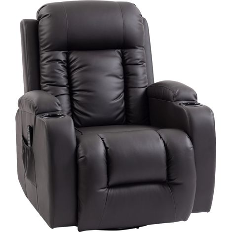 Fauteuil massant chauffant inclinable, relaxant dossier ajustable, pivotant 360°, 82x99x103cm, marron (1/5)