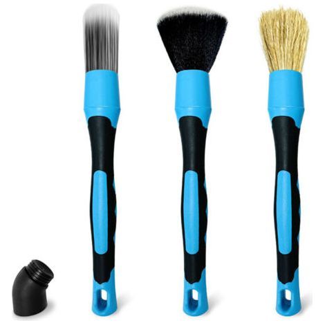 BUNTHAUS Lot de 3Ensemble Brosses D’esthétique Automobile avec 15° Connecteur Coudé Brosse époussetage Automatique pour Le Nettoyage des Voitures Camions VUS RV Moteur Tableau Bord Sièges Roue Poignée