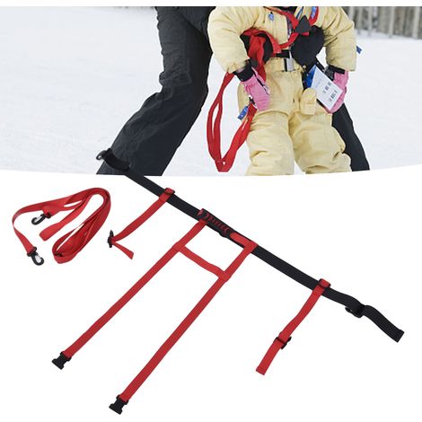 Corde de sécurité pour l'entraînement au ski récréatif pour enfants en extérieur, corde de traction pour planche de ski, ceinture de sécurité d'entraînement au ski (rouge) (1/5)