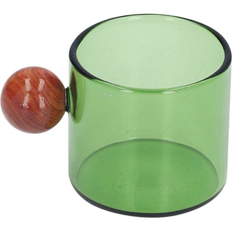 Tasse à café multifonctionnelle en verre résistant à la chaleur, style simple et vintage, avec boule en bois, idéale pour le café, la bière et le thé (vert).
