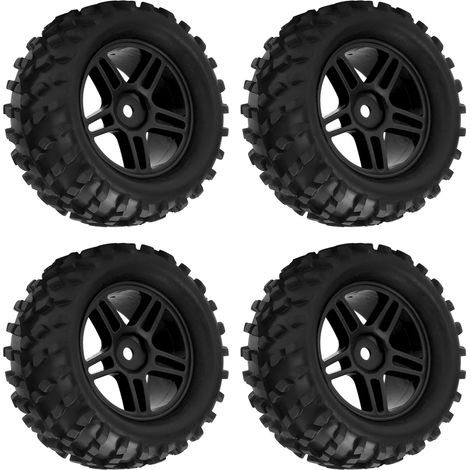 Jeu de 4 Jantes et Pneus 82mm pour WLToys 144001, Modèle Tout-Terrain 1/14, Noir (1/5)