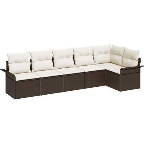 Garden Sofa Set with Cushion 6 pcs Brown Poly Rattan vidaXL