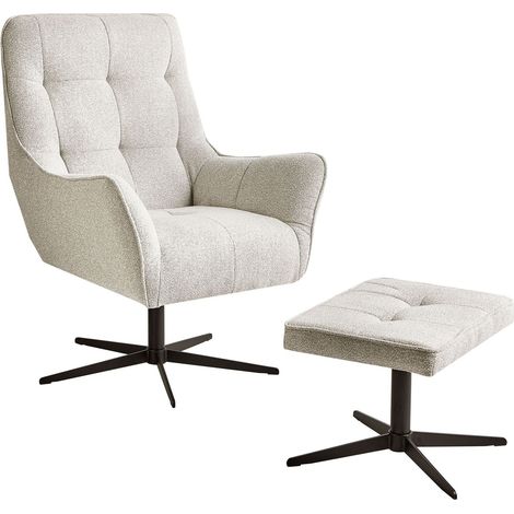 Fauteuil avec Pouf en Tissu Pivotant Pieds en Métal Meuble de Salon Beige Clair Molle II