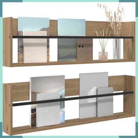 Étagère à magazines - 890827 - Chêne artisanal - Bois d'ingénierie - 2 étagères 100x12x30 cm (1/5)