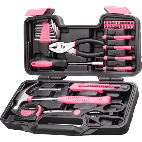 Set multiutensili 39 pezzi – Utensili manuali e kit completo – Valigetta, rosa (1/5)