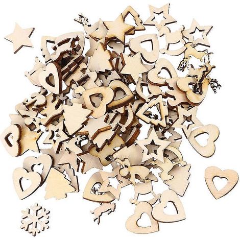 Pendentifs de Noël en bois brun clair, lot de 100, pour décorer votre sapin. (1/5)