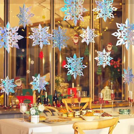 Guirlande De Flocons De Neige 3D - Papier Holographique Imperméable - 25 cm 20 cm 15 cm - Décoration Hivernale Pour Noël Et Réveillon - 6 Pièces (1/5)