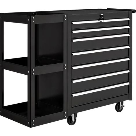 Carrello officina con 7 cassetti e ripiano laterale rimovibile, nero, 96x33,5x75 cm (1/5)