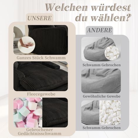 Canapé convertible design en velours côtelé, sofa de sol moelleux avec 3 oreillers, 1 place pour salon, appartement ou bureau - Cloud Couch, noir (1/5)