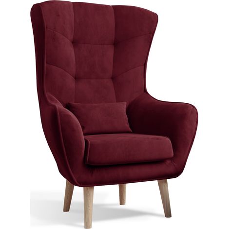 Fauteuil bergère velours bordeaux capitonné Lazza 80cm (1/5)