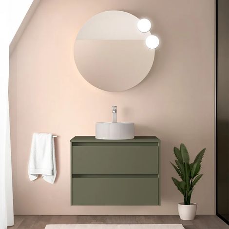 Mobile bagno sospeso 80 cm verde satinato con top e specchio Gaya (1/5)