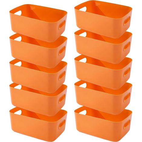 Boite Rangement Plastique,Boite de Rangement,Paniers et Boîtes de Rangement avec Poignées,Bac de Rangement Pour Cuisine,salle de bains,Bureau (Orange, 30.5×20×12cm/10 Pack) (1/5)