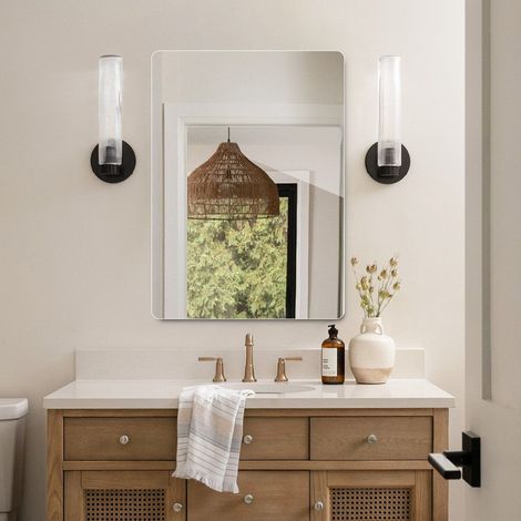 Miroir de salle de bain 80 x 60 cm sans cadre, pose verticale ou horizontale DESVIAE (1/5)