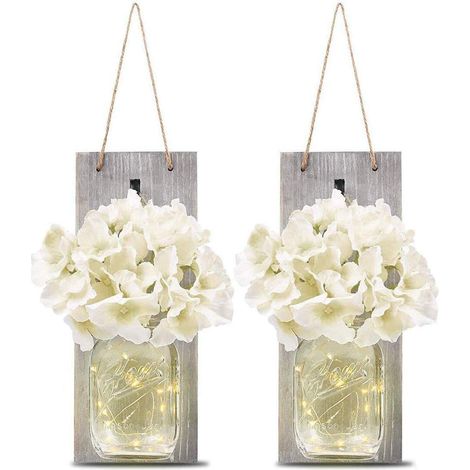 Wandleuchten im Mason-Jar-Design mit Fernbedienung – Set mit 2 Wandleuchten aus Holz