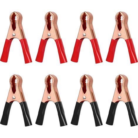 8 Pièces 50A Pinces Crocodiles de Batterie, Pinces Crocodiles en Métal pour Voiture Camion, Bateau (80mm, Noir + Rouge) Bornes de batterie pour batterie de voiture, câble de démarrage pour bateau, ro (1/5)