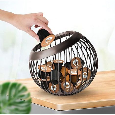 Panier Coffee, Porte Capsule Café Expresso Corbeille à Fruits en Métal, Rangement Capsule, Support de Rangement pour Collation Bol décoratif pour Cuisine Moderne, Comptoir, Salon-Chrom (1/5)