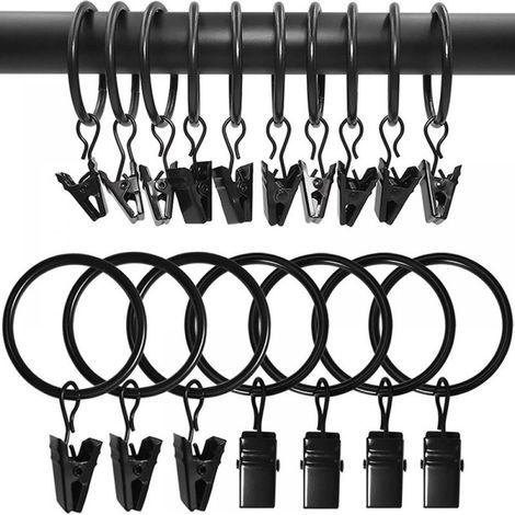 Pince Rideaux,Anneau Rideau 40 Pièces Pince Anneaux de Rideaux avec Pinces Metal Rideau Clips de Crochets Décoratifs de Diamètre Int (1/5)