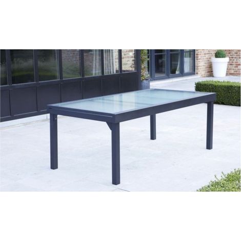 Table de jardin Modulo T 8/12 Full Verre Gris Anthracite Wilsa Garden