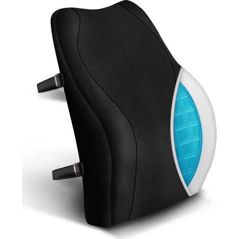 Ergonomic Lumbar Support Cushion, Memory Foam Gel Back Support for Car Office Chair, Anti-Static Coating and Double Adjustable Straps, Black (1/5)