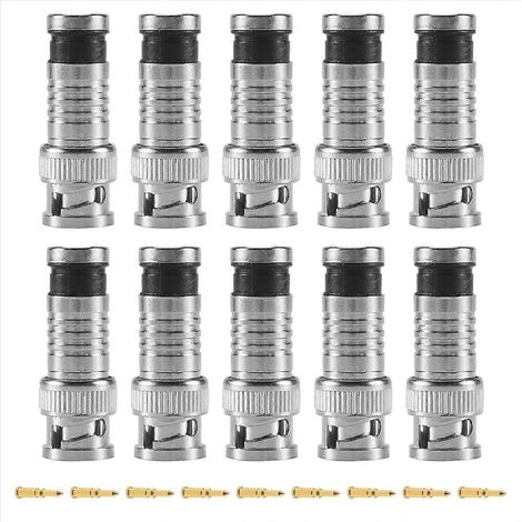 Lot de 10 connecteurs BNC à compression pour câbles coaxiaux RG59 et caméras de vidéosurveillance (1/5)