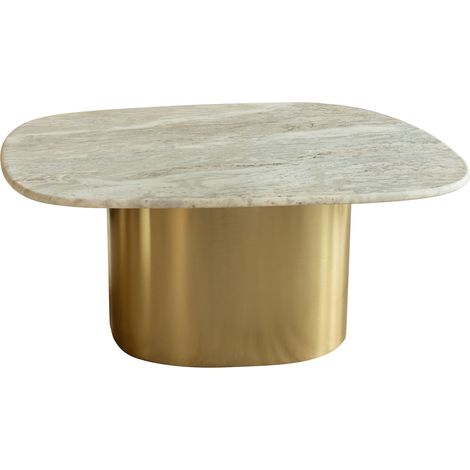 Table basse fixe en marbre gris 80x73x33 cm – Pied en métal doré – Coins arrondis pour sécurité – Design contemporain unique