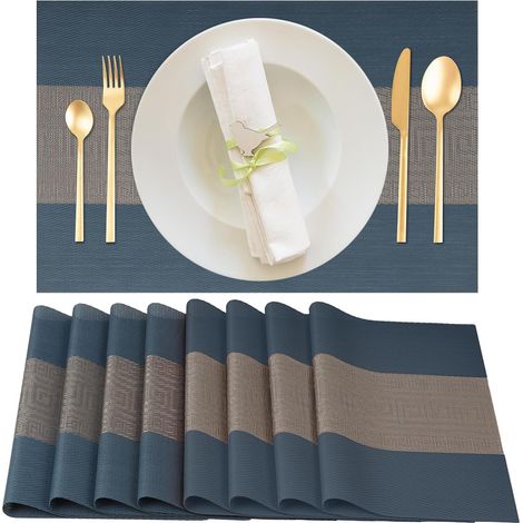 Juego de 8 manteles individuales lavables, manteles individuales de plástico PVC, manteles individuales lavables tejidos, resistentes al calor, antideslizantes, para mesa de cocina y comedor, fáciles  (1/5)