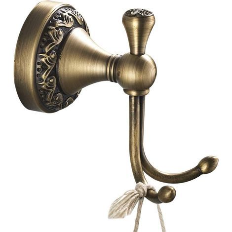 Crochet mural double au design antique pour peignoir, salle de bain, toilettes, base en laiton de qualité, base sculptée, crochet double pour manteau, couleur bronze, gain de place pour entrée, armoir (1/5)