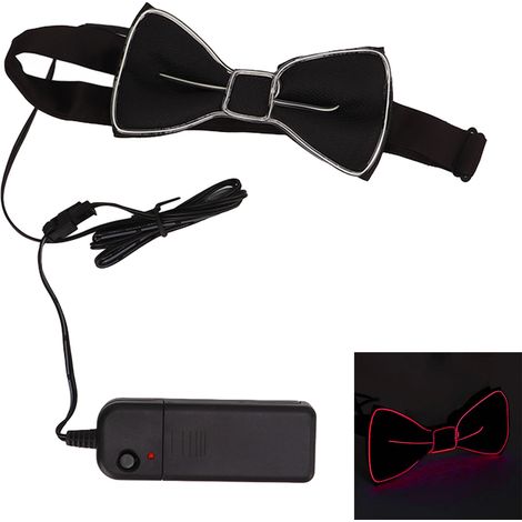 Nœud papillon LED en polyester, plastique et fil de cuivre, ajustable et lumineux, idéal pour les fêtes, festivals et clubs (rouge). (1/5)
