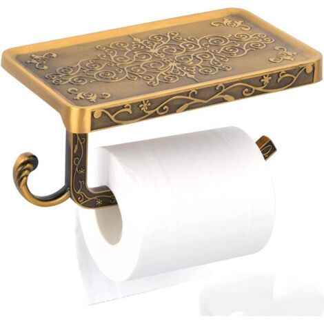 Porte Papier Toilette Support Papier Toilette Mural avec étagère pour Téléphon Porte Rouleau Papier Toilette Dérouleur Papier Toilette Rétro Vintage Accessoires WC/Salle de Bain (1/5)