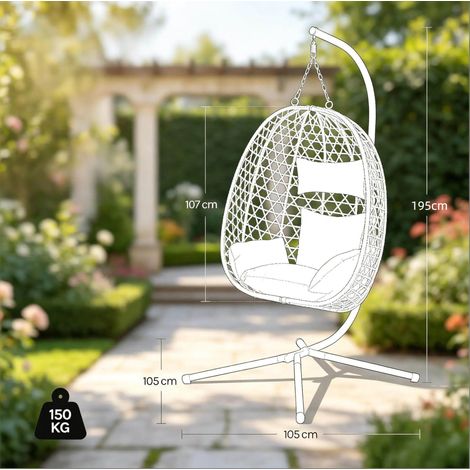 Fauteuil suspendu en PE rotin avec structure en acier, hauteur réglable, coussins inclus, coloris gris foncé (1/5)