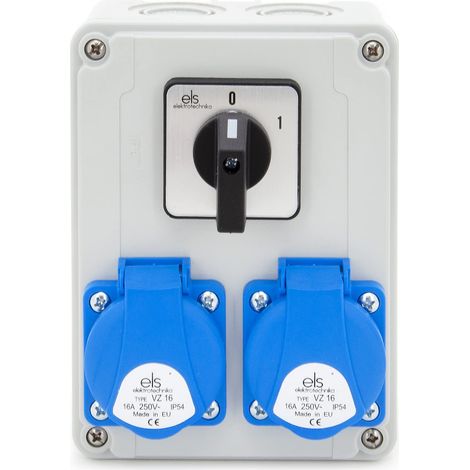 Répartiteur de courant de construction avec interrupteur 0-1 et prises 2x 230 V, câblé, prêt à être connecté pour garage, atelier, pièces humides, usine (1/5)