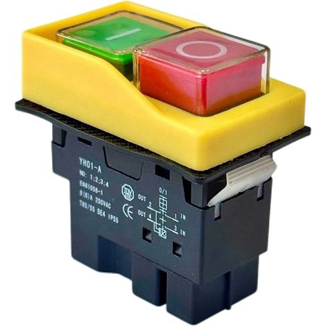 Trade-Shop Ein/Aus-Schalter Geräteschalter Druckschalter YH01-A 8A 250V IP55 4pin Socket für Werkzeugmaschinen, Bohrmaschinen, Bohrer, Sägen (1/5)