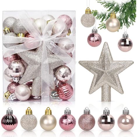Boules De Noël, 30pcs Boules De Noël, Baubles D'arbre De Noël Set, Arbre De Noël Boules Plastique, Pour Décorer L'arbre De Noël Balles De Sapin De Noël Scintillante, 3cm-Rose