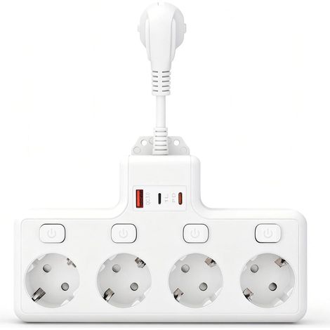 Multiprise avec USB, 4 prises avec interrupteur unique, multiprise avec USB et Type-C, pour cuisine, salon, chambre à coucher, bureau (1/5)