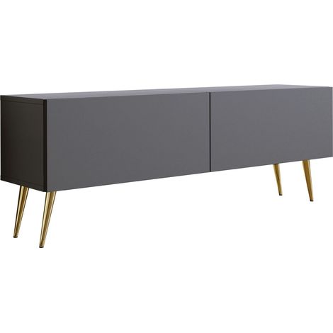 Meuble TV : Anthracite, pieds dorées, 140 x 52 x 32 cm (1/5)