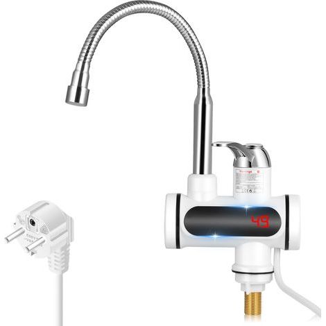 Robinet d'eau chaude instantanée 3000 W 220 V avec affichage numérique LED, robinet mélangeur électrique chaud et froid rotatif à 360° en acier inoxydable (1/5)