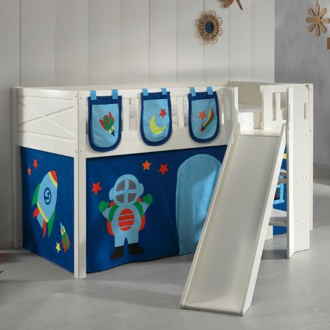 Lit mi-hauteur Scottie 90x200 cm Astronaute 2 avec toboggan-blanc
