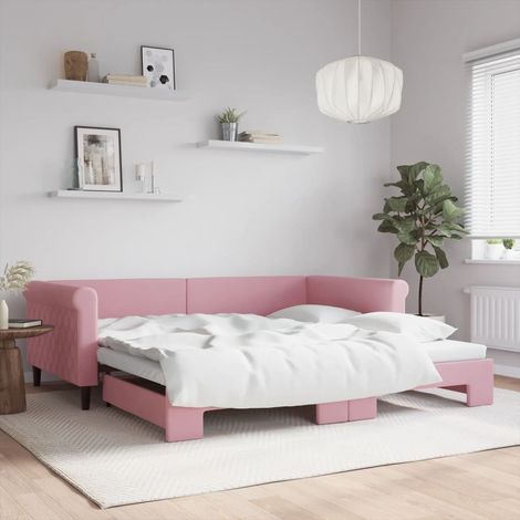 Lit de jour avec lit gigogne-Canapé-lit rose 100x200 cm velours 858920 (1/5)