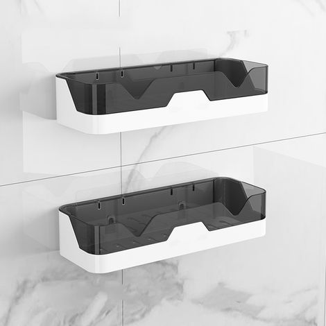 Paquet de 2 organisateurs de douche amovibles avec crochets pour salle de bain et cuisine, aucun perçage requis (gris) (1/5)