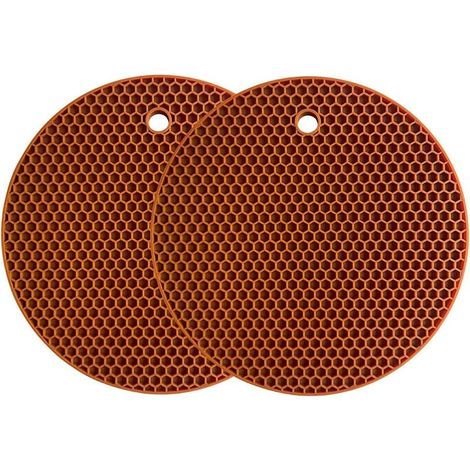 Tapis de dessous de plat en silicone Tapis de séchage polyvalent résistant à la chaleur jusqu'à 464 ° F, support de pot, étanche, (lot de 2) antidérapant, flexible, durable (Brown) (1/5)