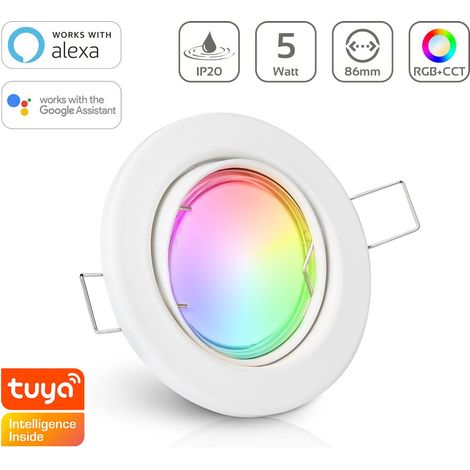Einbauspot IP20 rund schwenkbar Sprengring - Farbe: Weiß - LED Leuchtmittel: GU10 5W RGB+CCT Smart Tuya