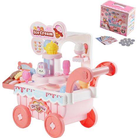 Eiswagen für Kinder mit 27 Zubehörteilen, Rollenspiel, Spielgeld, Geräuschen und Lichtern, Montessori-Spielzeug, rosa (1/5)