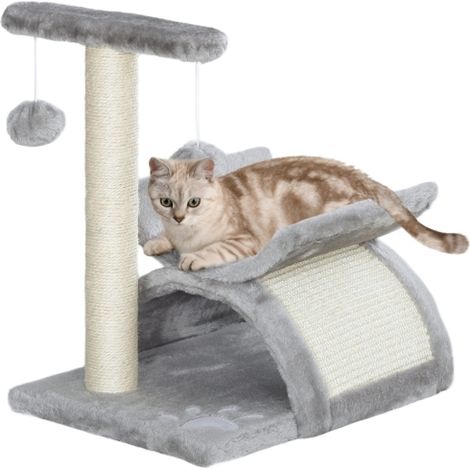 Grey Cat Tree with Rotating Top Bar, Sisal Scratching Post, Tunnel, and Hanging Balls for Kittens (1/5)
